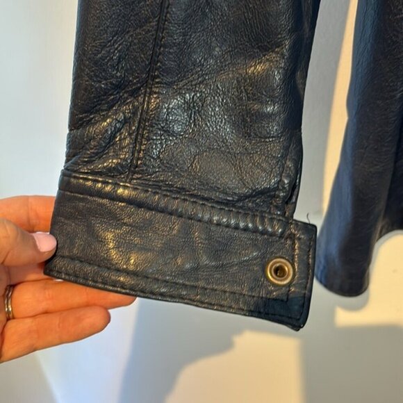 Vintage blue leather jacket snap closure shirt style fitted size S/M by Marquis - Picture 7 of 12